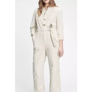 Gap Womens Cream Corduroy Belted Button Up Wide Leg Jumpsuit Size 14 Tall NEW
